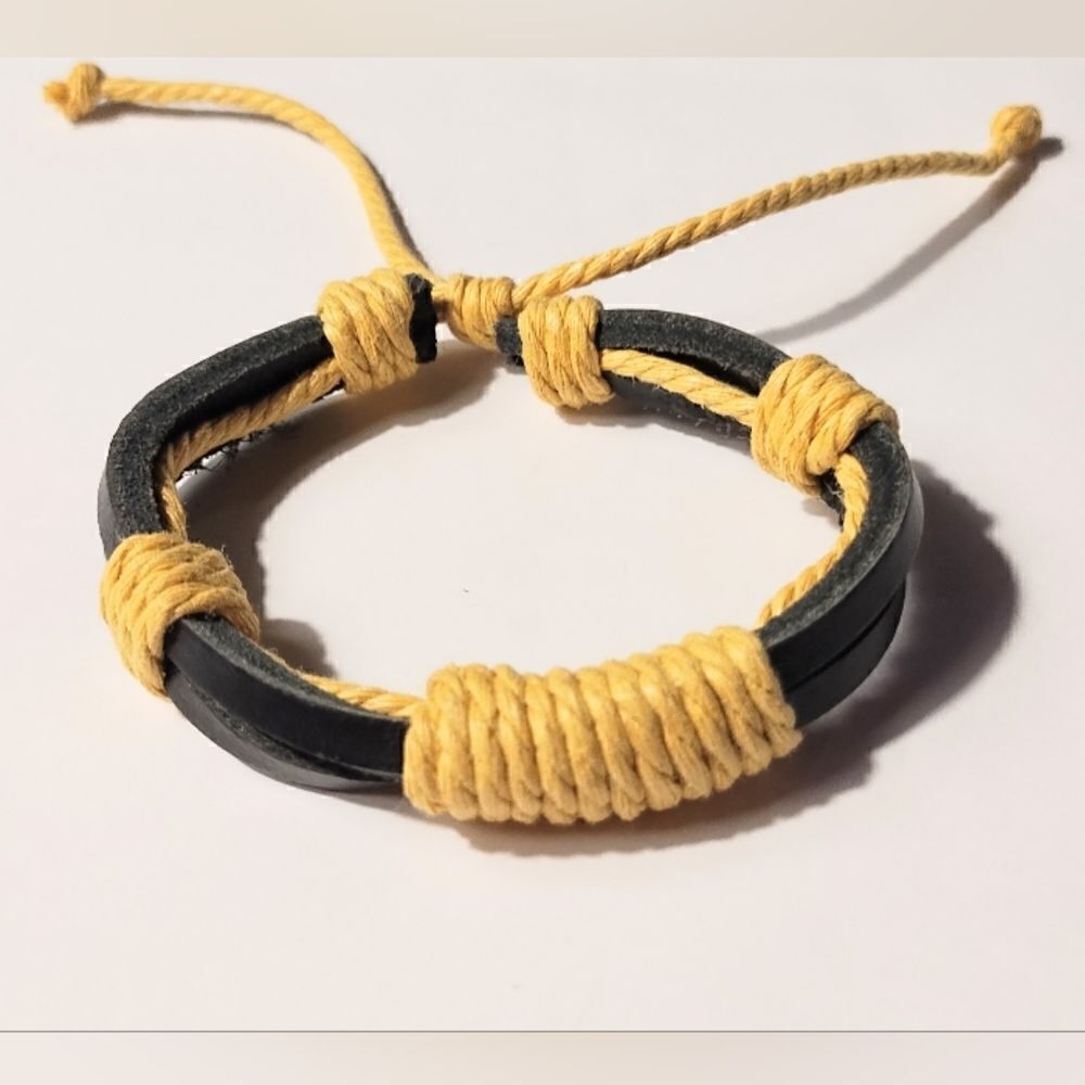 Men's bracelet‎ leather layered black new d52